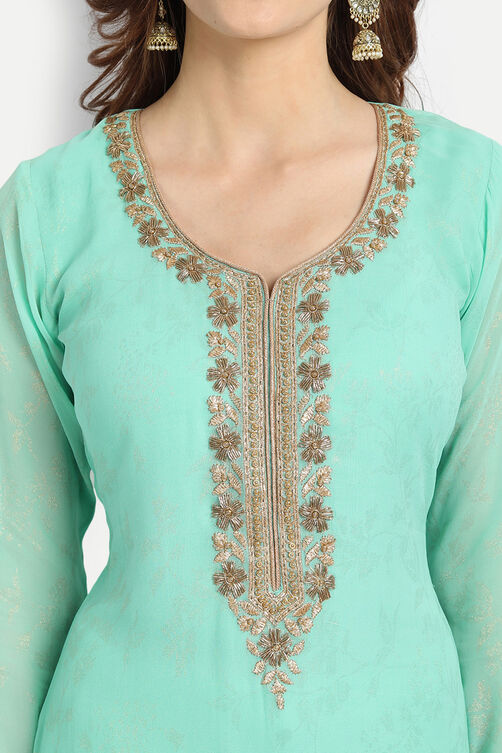 Green Georgette Easy Stitch Suit Set image number 1