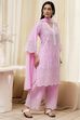 Pink Cotton Schiffli Straight Suit Set image number 5