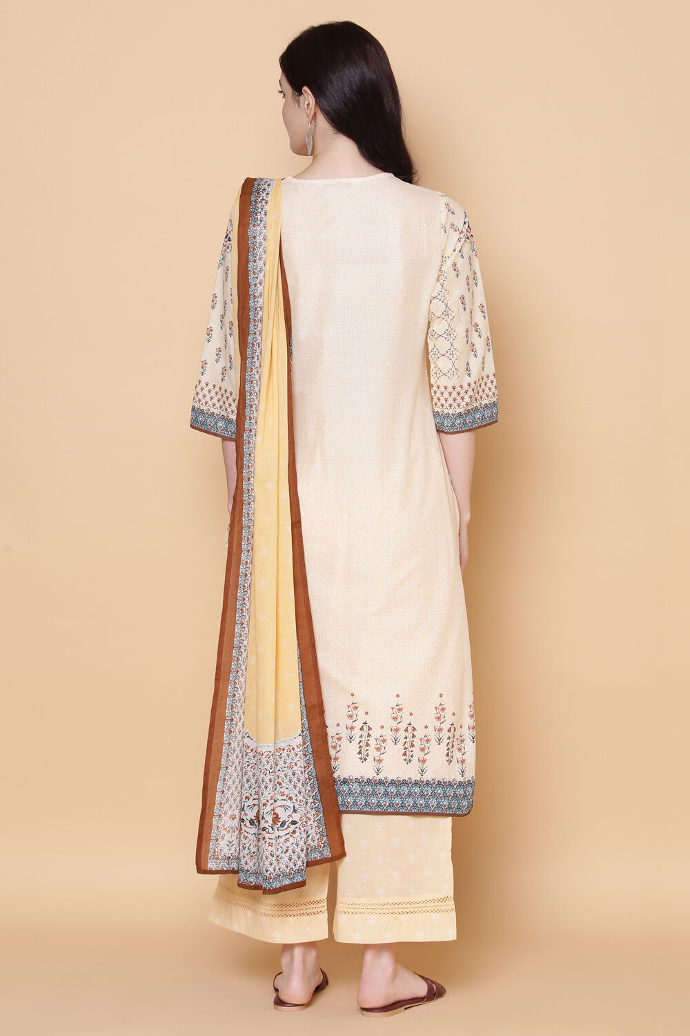 Beige Cotton Straight Kurta Palazzo Suit Set image number 8