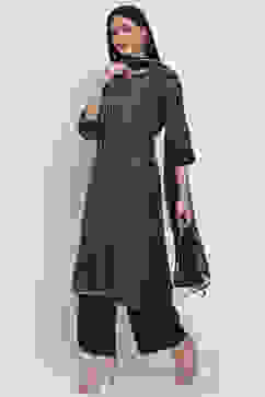 Navy Blue Art Silk Straight Kurta Palazzo Suit Set image number 3