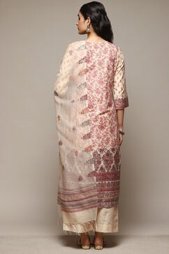 Beige Cotton Blend Straight Yarndyed Kurta Suit Set image number 4