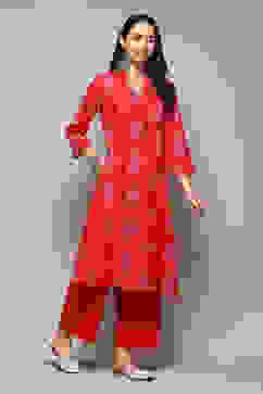 Pink Poly Chanderi A-Line Printed Kurta Palazzo Suit Set image number 5