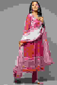 Red Cotton Anarkali Kurta Churidar Suit Set image number 5