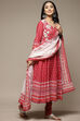 Red Cotton Anarkali Kurta Churidar Suit Set image number 5