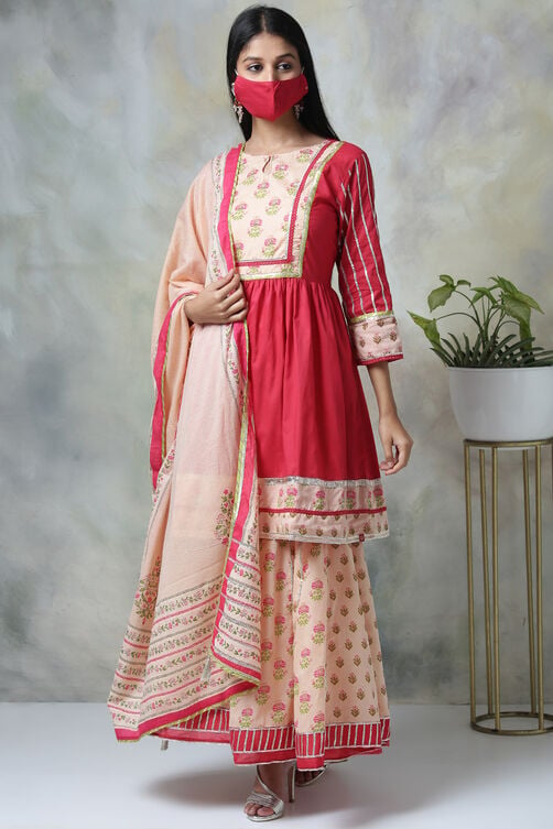 Pink Cotton Kurta Garara Suit Set image number 4