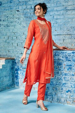 Brick Red Polyester Straight Suit Set image number 6