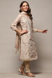 Cream Modal Unstitched Suit Set image number 7