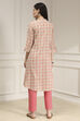 Blue Cotton Printed A-Line Kurta image number 3