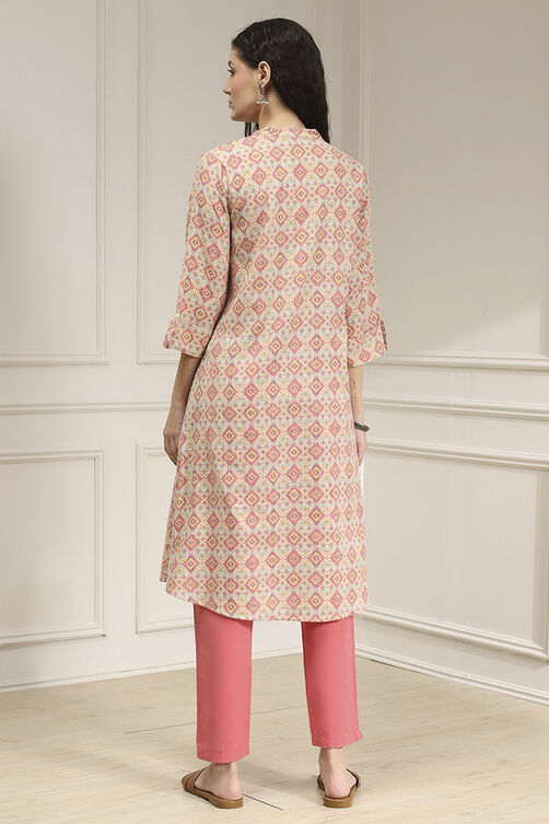 Blue Cotton Printed A-Line Kurta image number 3