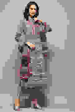 Beige and Black Pure Cotton Anarkali Suit Set image number 7