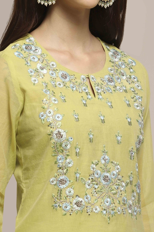 Peach Art Silk A-Line Kurta Regular Pant Suit Set image number 1