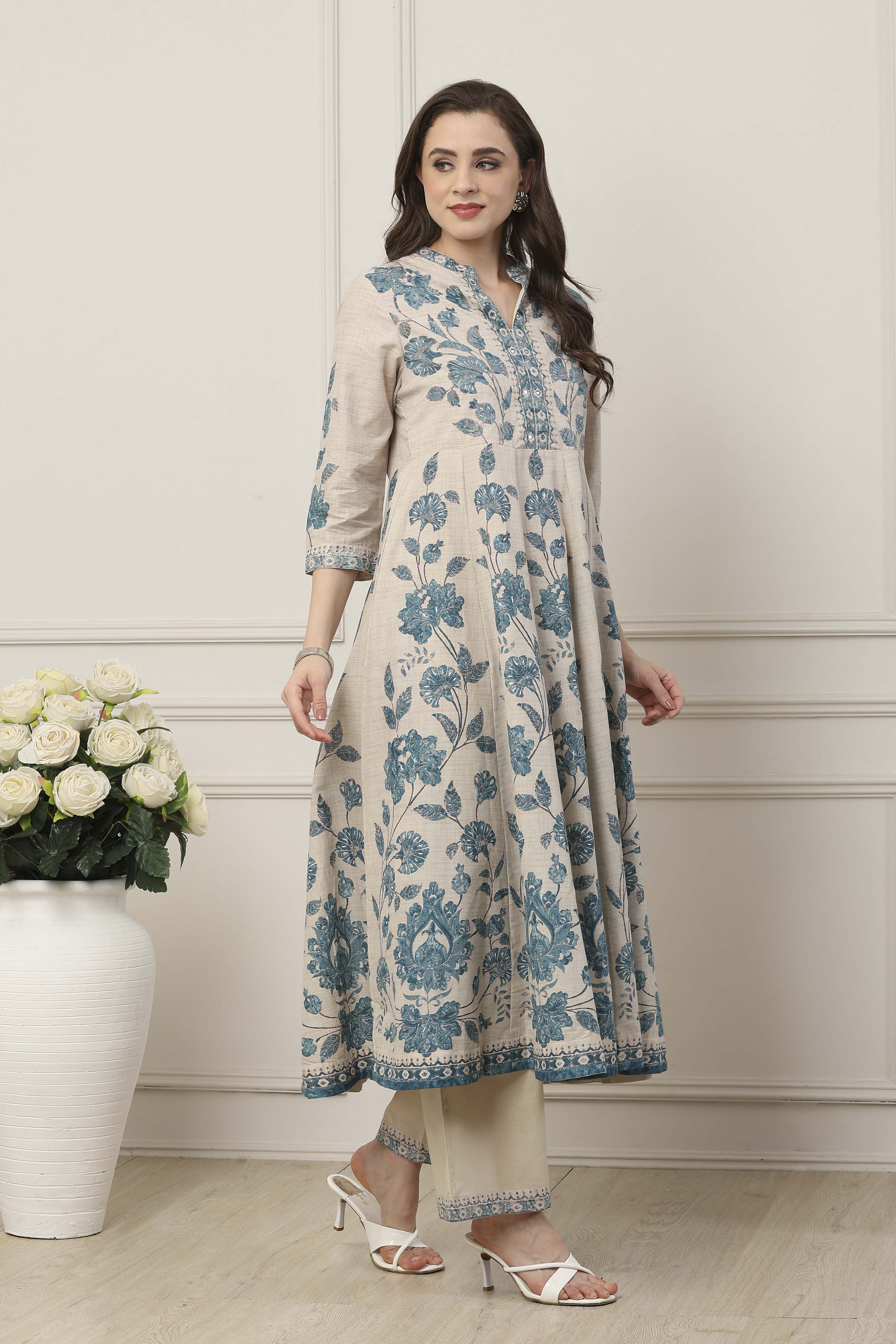 Blue Cotton Anarkali Suit Set image number 5