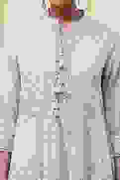 Powder Blue Cotton Embellished Anarkali Suit Set image number 1