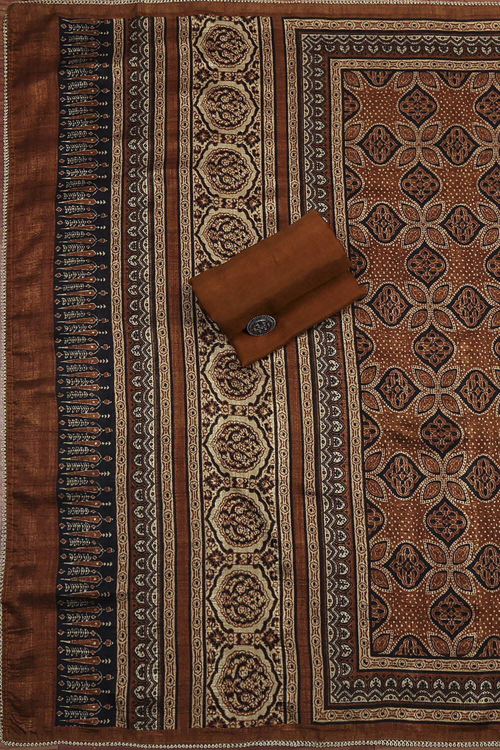 Mustard Brown Silk Blend Unstitched Suit Set image number 3