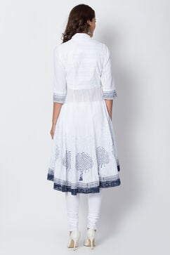 White And Blue Cotton Asymmetric Kurta Churidar Suit Set image number 5