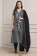 Black Cotton Printed Anarkali Suit Set