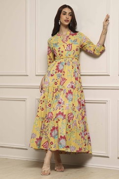 indian cotton dresses online Women's Tropical Printed Cotton A-Line Dress-DRSICEPOP