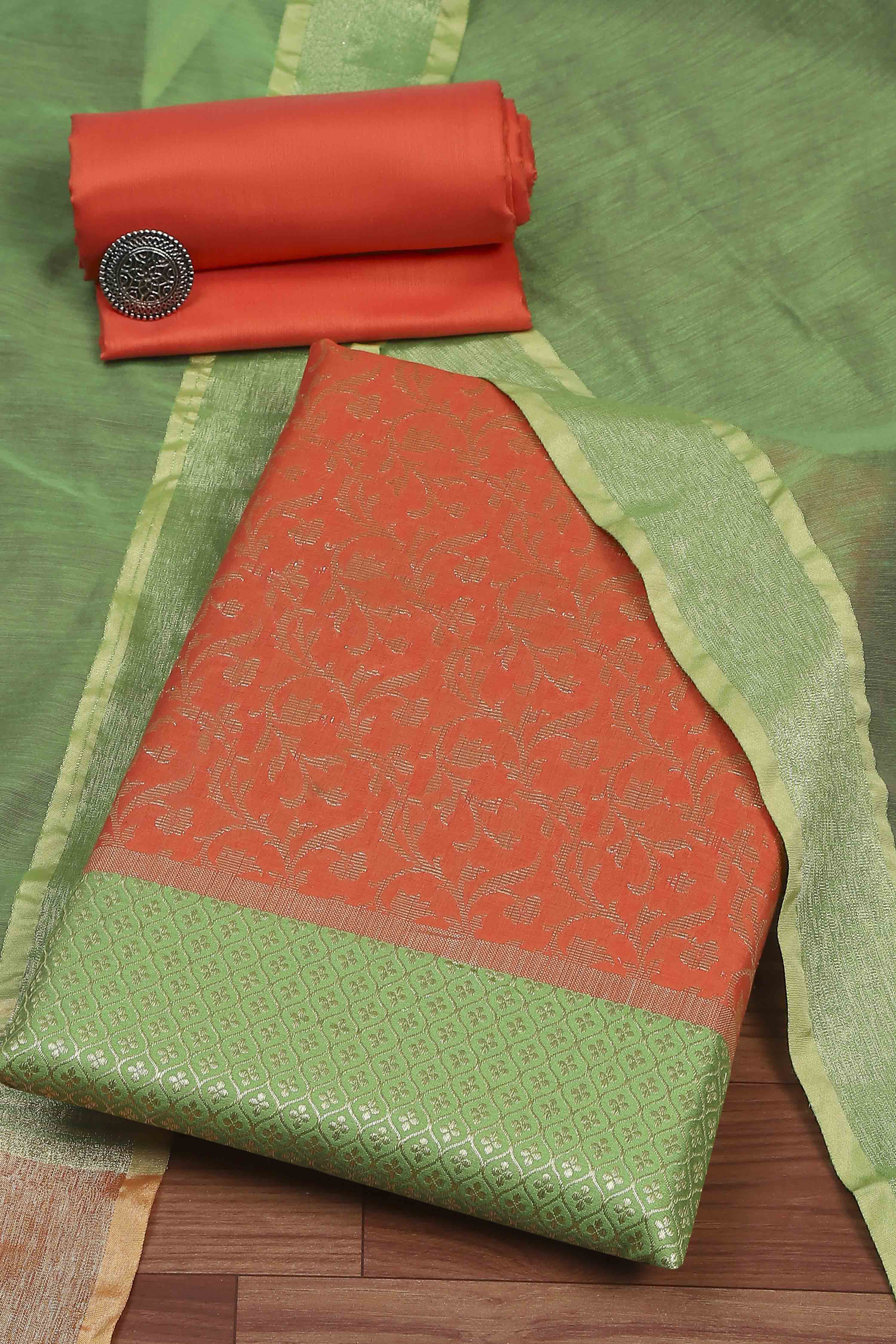 Pink Cotton Printed Embroidered Unstitched Suit Set image number 0