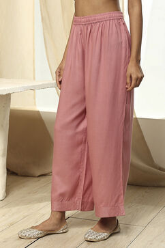 Dull Pink Viscose Solid Straight Palazzo image number 2