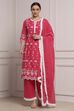 Fuchsia Cotton Embroidered Straight Suit Set image number 7