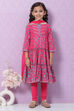 Pink Cotton Tiered Kurta Churidar Suit Set image number 5