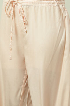 Beige Cotton Blend Anarkali Kurta Palazzo Suit Set image number 2