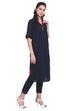 Navy Blue A-Line Cotton And Viscose Solid Kurta image number 3