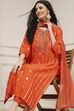 Orange Silk Straight Yarndyed Suit Set
