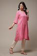 Pink Viscose Straight Printed Kurta