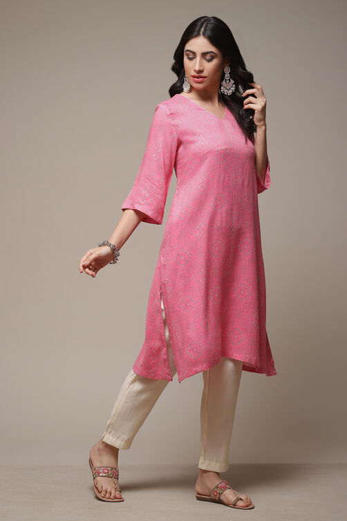 Pink Viscose Straight Printed Kurta image number 0