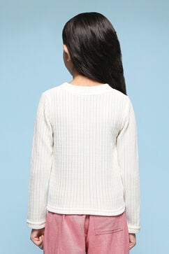Off White Polyester Solid Sweater image number 4