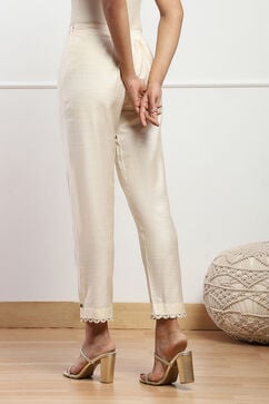 Cream Polyester Slim Yarndyed Pants image number 5