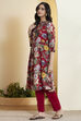 Blue Poly Viscose Floral Printed Straight Kurta image number 3