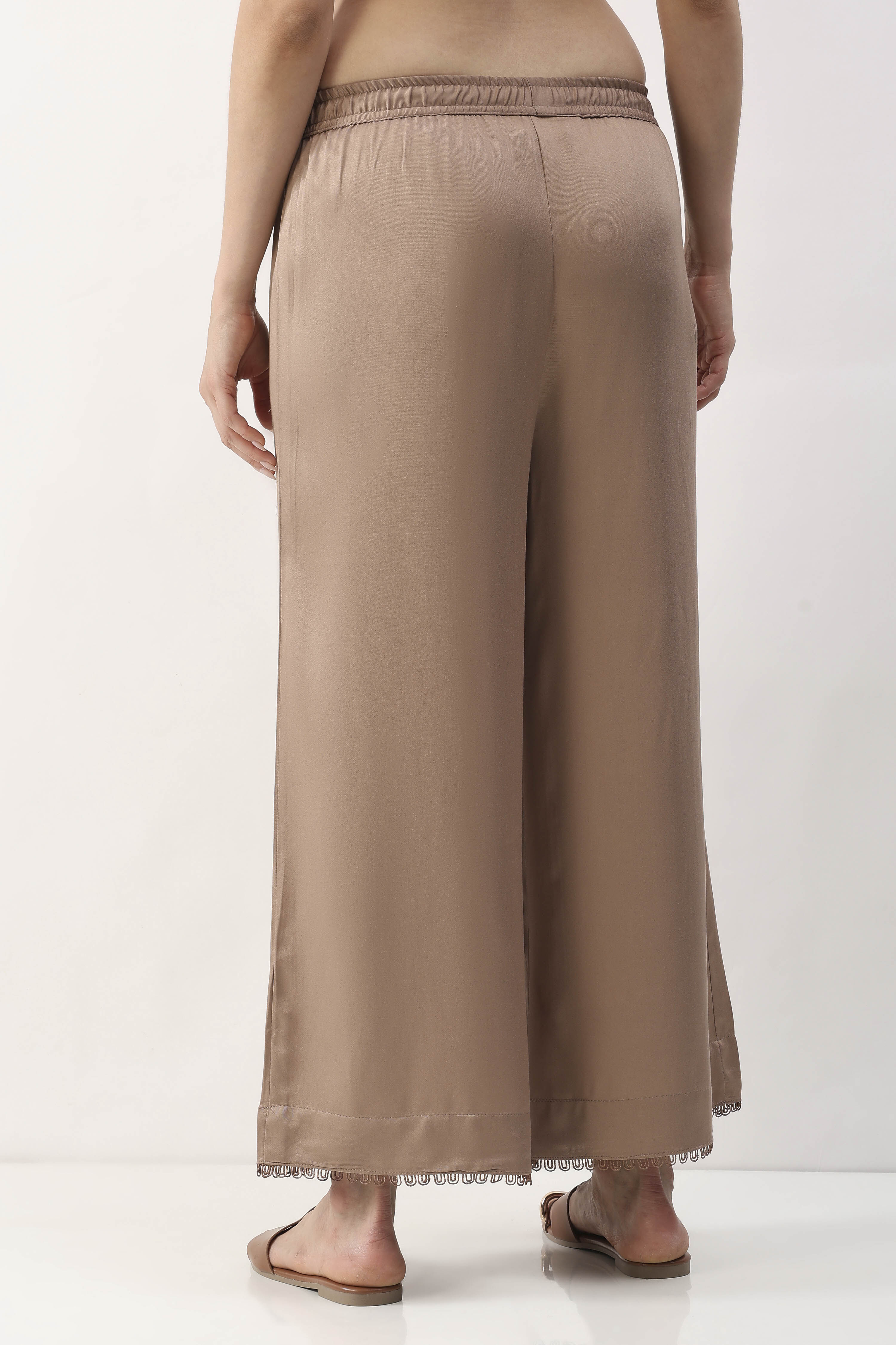 Nude Viscose Rayon Flared Palazzo image number 5