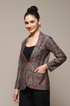 Grey Poly Viscose Straight Printed Jacket image number 2