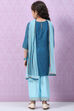 Marine Blue Art Silk Straight Straight Kurta Palazzo Suit Set image number 4