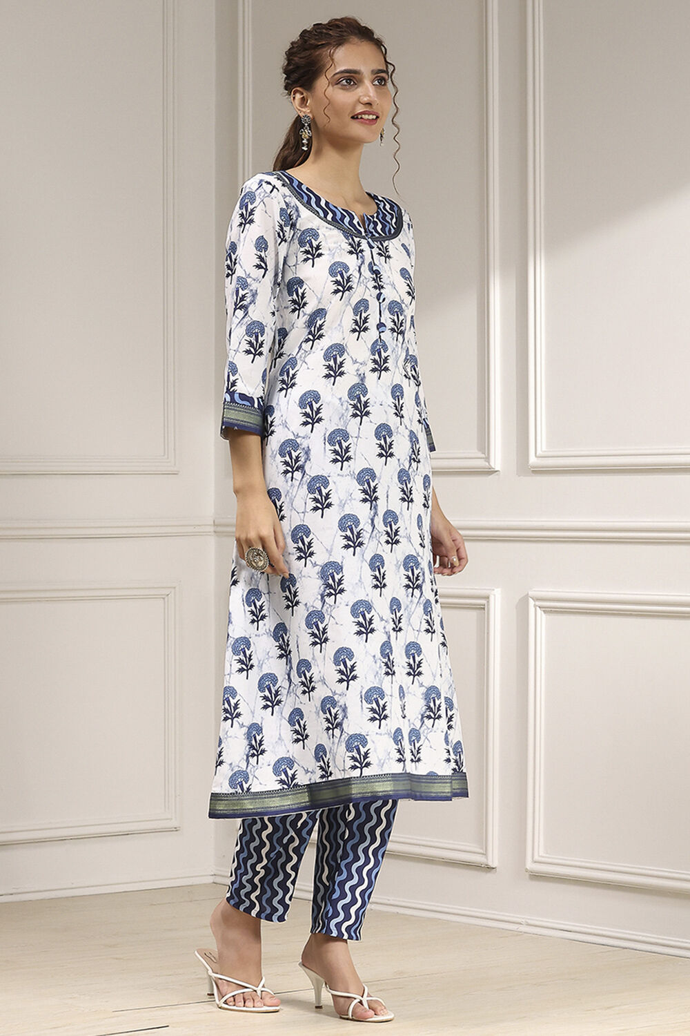 Indigo Cotton Modal Digital Print Unstitched Suit Set image number 6