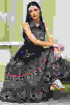 Indigo Cotton Floral Tiered Dress image number 0