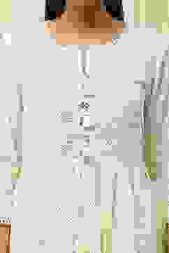 Off-White Cotton Metallic Flared Suit Set image number 1