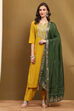 Mustard Yellow Chanderi Embroidered Unstitched Suit Set image number 1