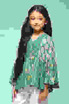 Green Rayon Short Kurta Printed Top image number 2