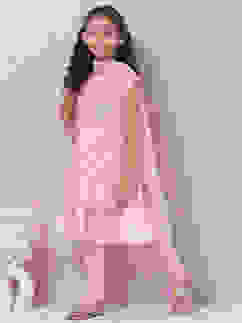 Pink Polyester Flared Printed Suit Set image number 6