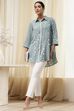 Blue Printed High-Low Short Kurta image number 0