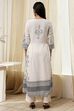 White and Black Cotton Gathered Kurta Set image number 4