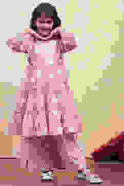 Pink Cotton Angrakha Tiered Kurta Set image number 6