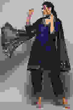 Blue LIVA Kalidar Kurta Salwar Pant Suit Set image number 0