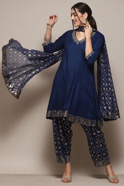 Blue LIVA Kalidar Kurta Salwar Pant Suit Set image number 0