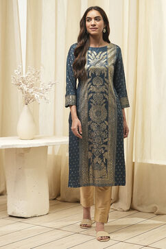 Indigo Rayon A-Line Printed Kurta image number 5
