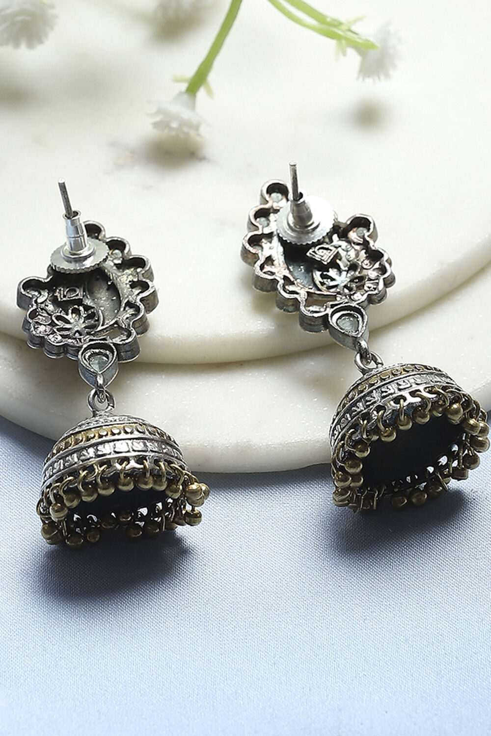 Mint Green Brass Jhumka image number 2