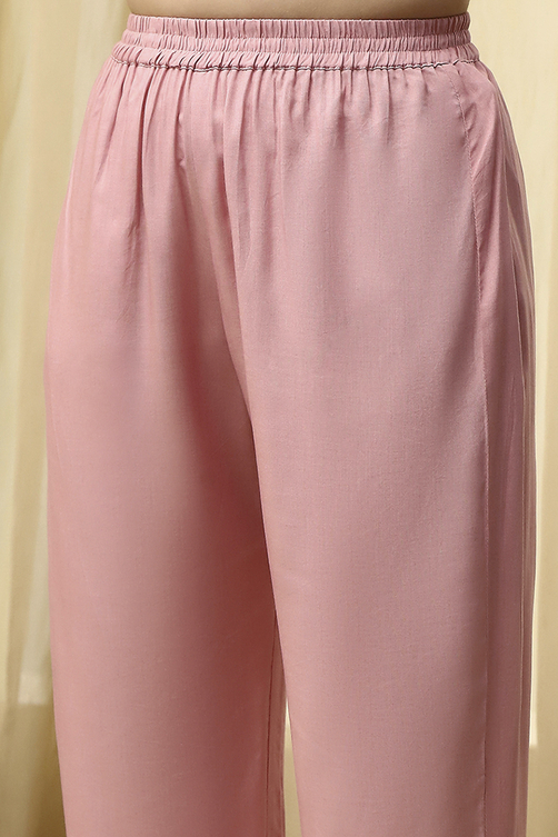 Pink Cotton Machine Embroidered Unstitched Suit Set image number 3